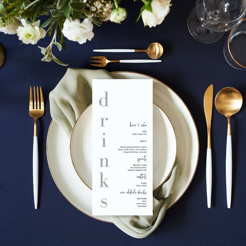 THYME Minimalist Drinks Menu