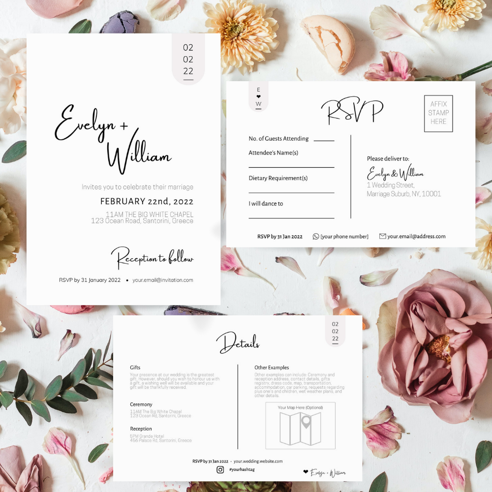 Amsie Minimalist Wedding Invitation 3-piece Suite