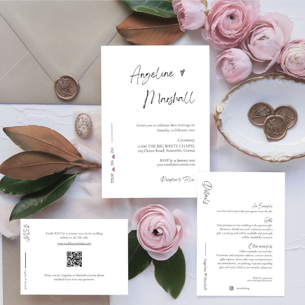 Angeline Minimalist Wedding Invitation 3-piece Suite