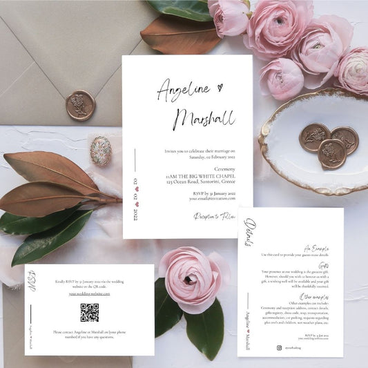 Angeline Minimalist Wedding Invitation 3-piece Suite