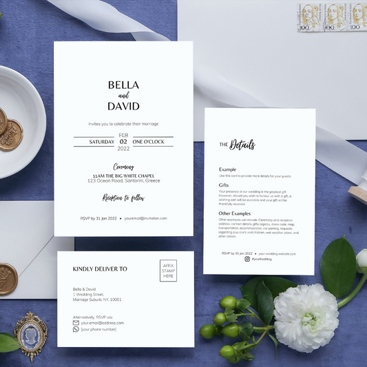 Bella Minimalist Wedding Invitation 3-piece Suite