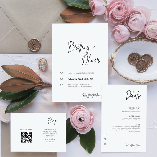 Britney Minimalist Wedding Invitation 3-piece Suite