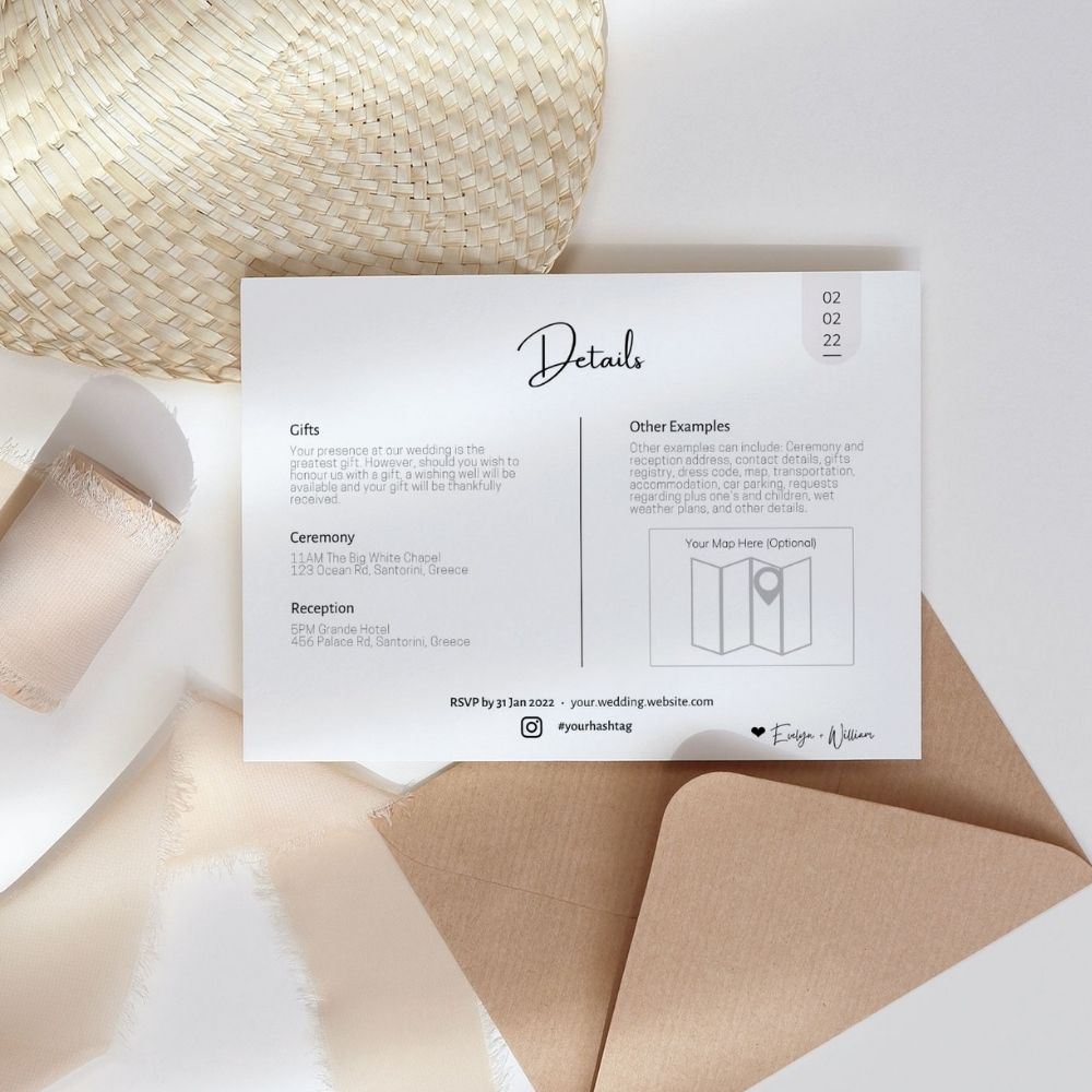 Amsie Minimalist Wedding Invitation 3-piece Suite