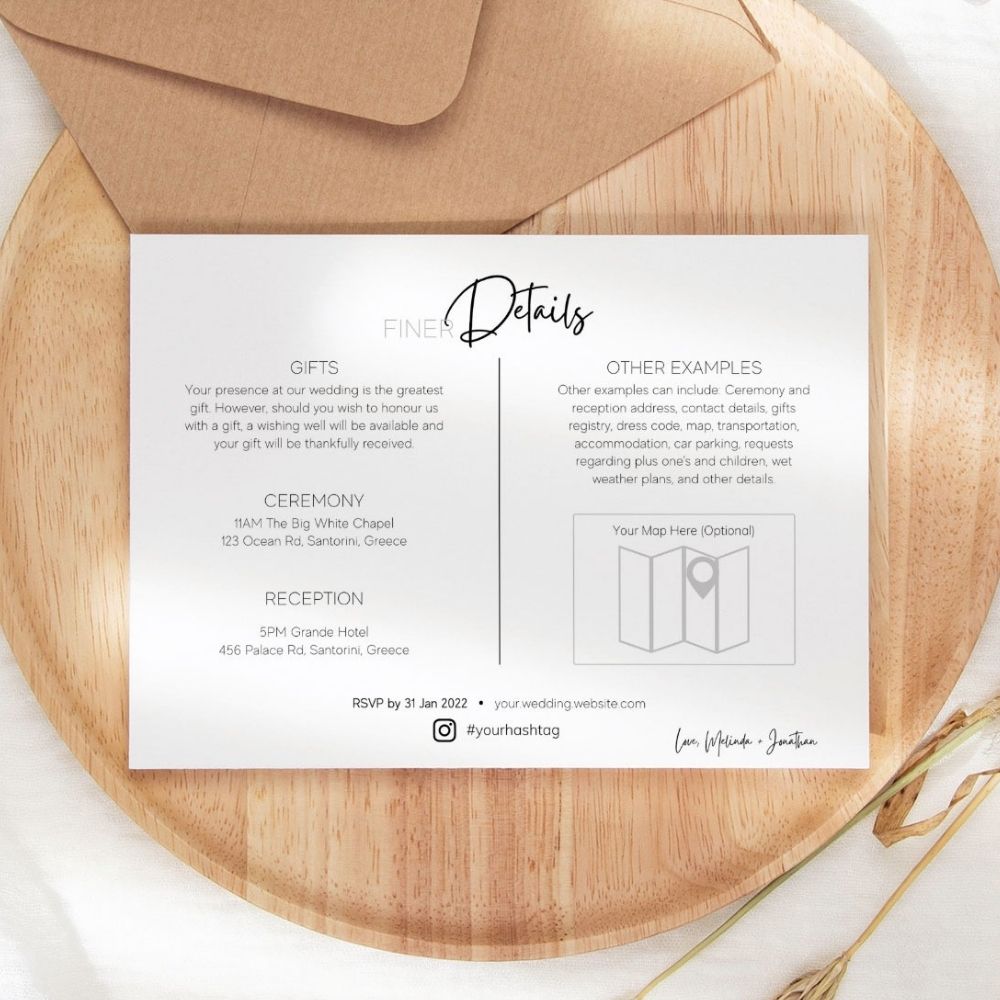 Giselle Minimalist Wedding Invitation 3-piece Suite