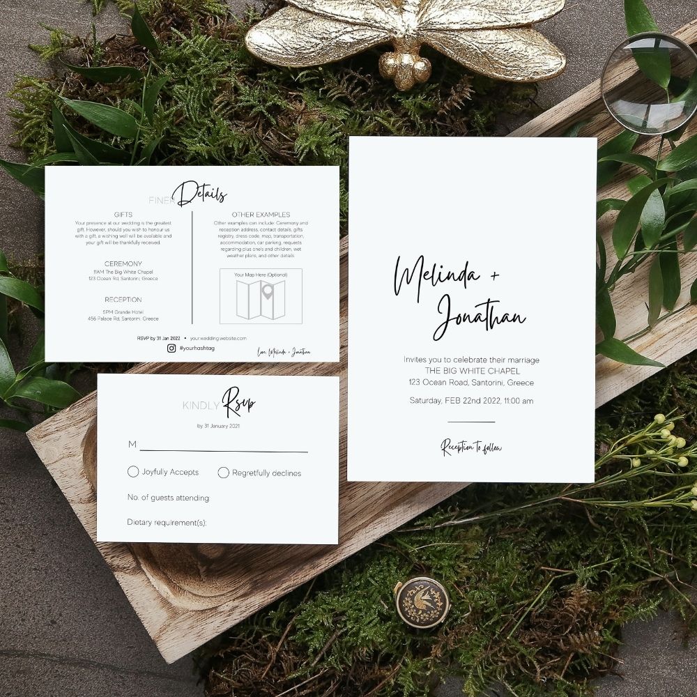 Giselle Minimalist Wedding Invitation 3-piece Suite