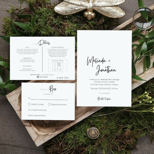 Giselle Minimalist Wedding Invitation 3-piece Suite