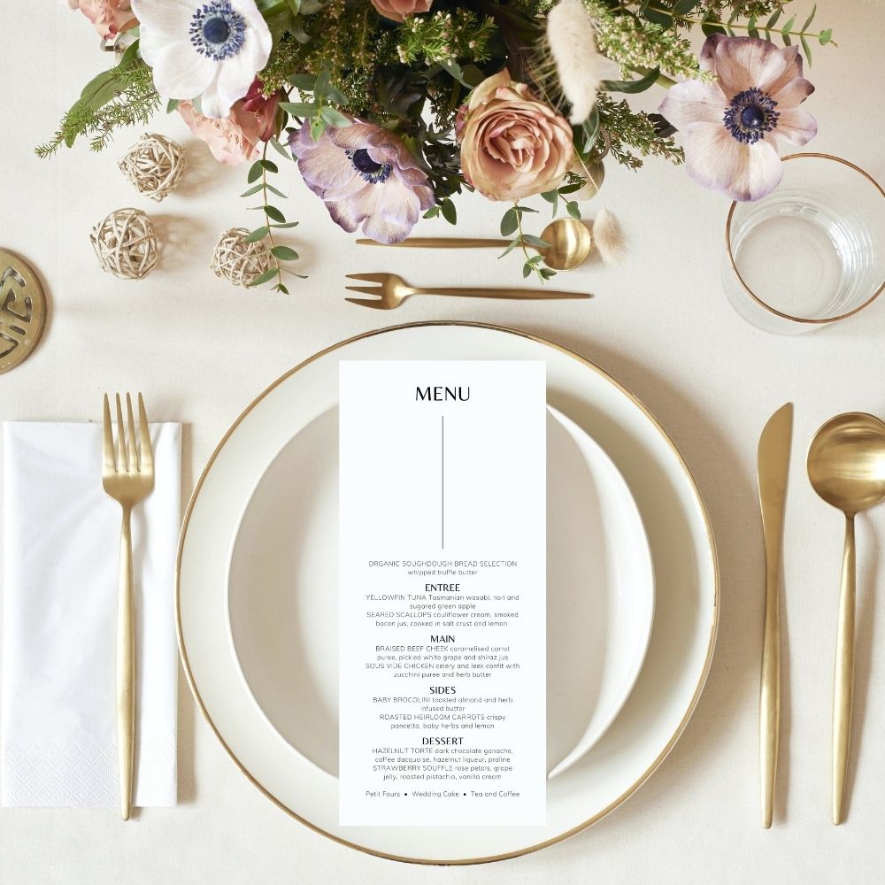 BELLA Minimalist Dinner menu