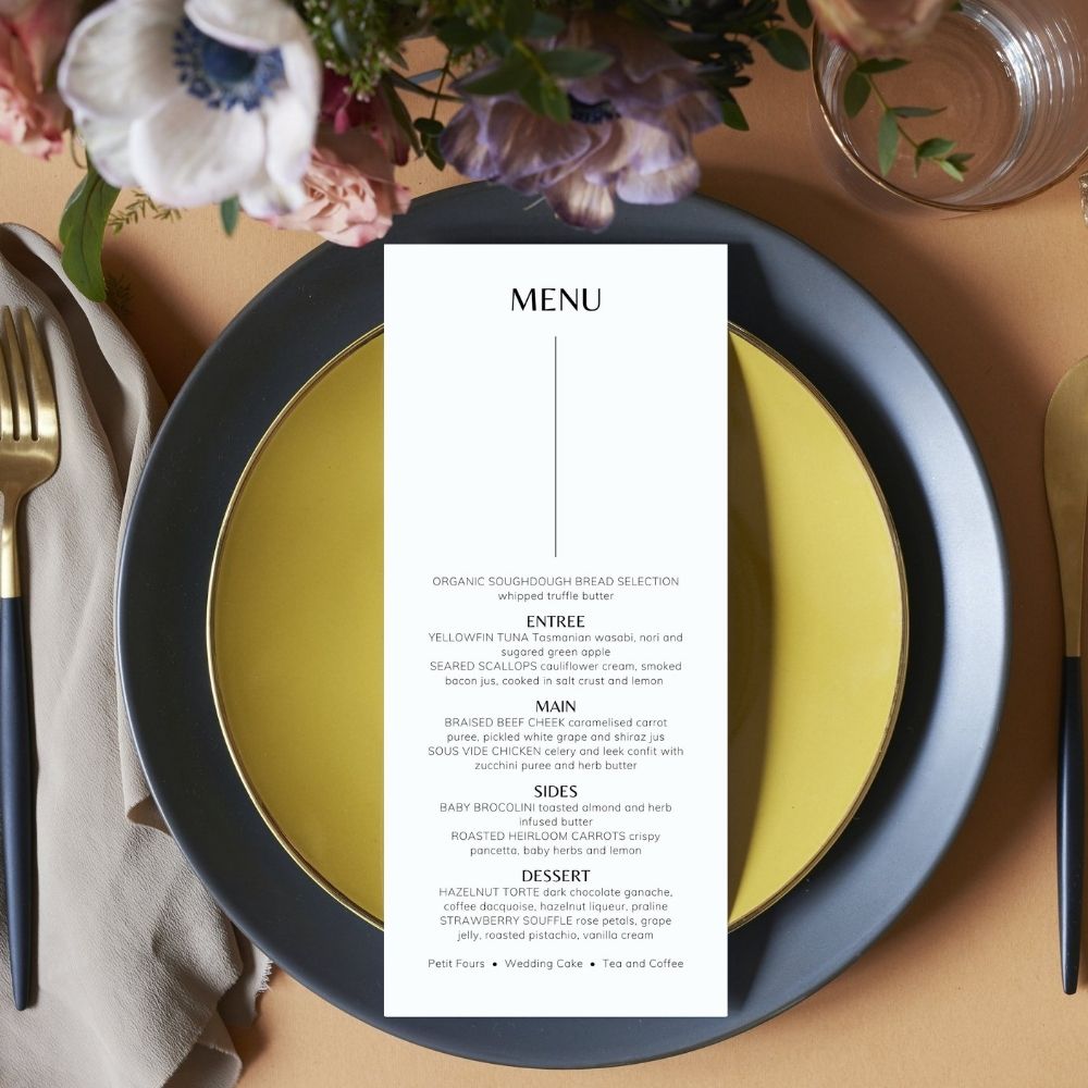 BELLA Minimalist Dinner menu