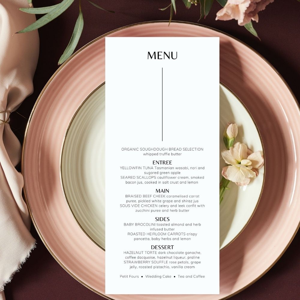 BELLA Minimalist Dinner menu