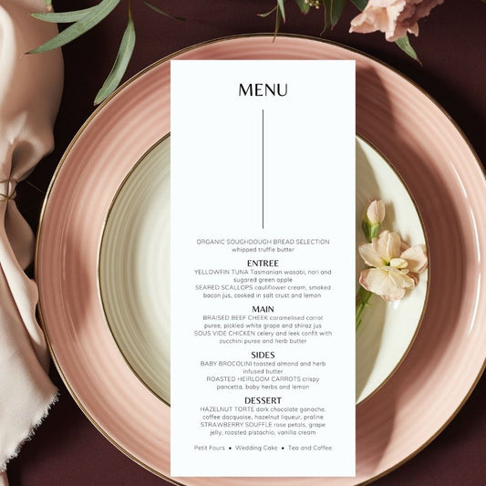 BELLA Minimalist Dinner menu