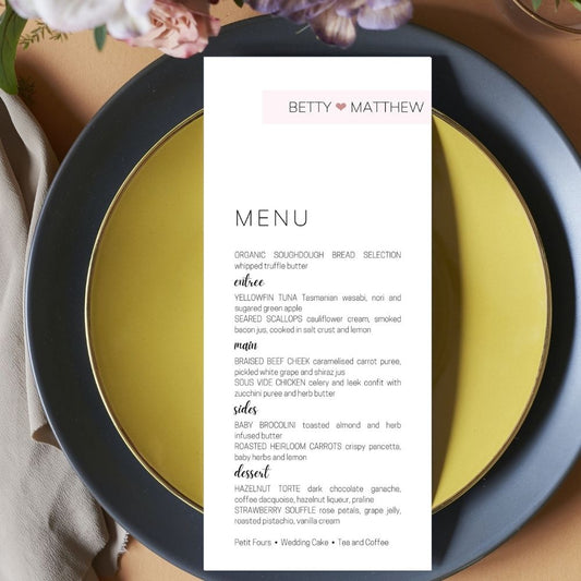 BETSEY Minimalist Dinner menu