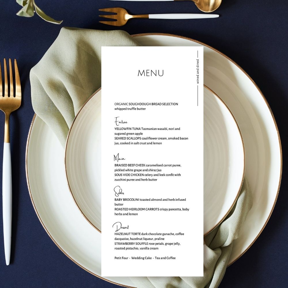 JULIANNE Minimalist Dinner menu