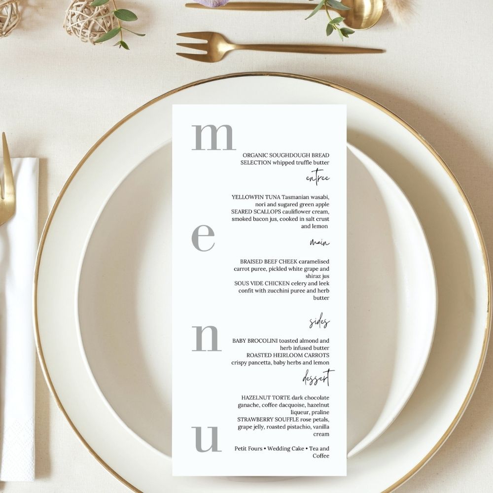 THYME Minimalist Dinner menu