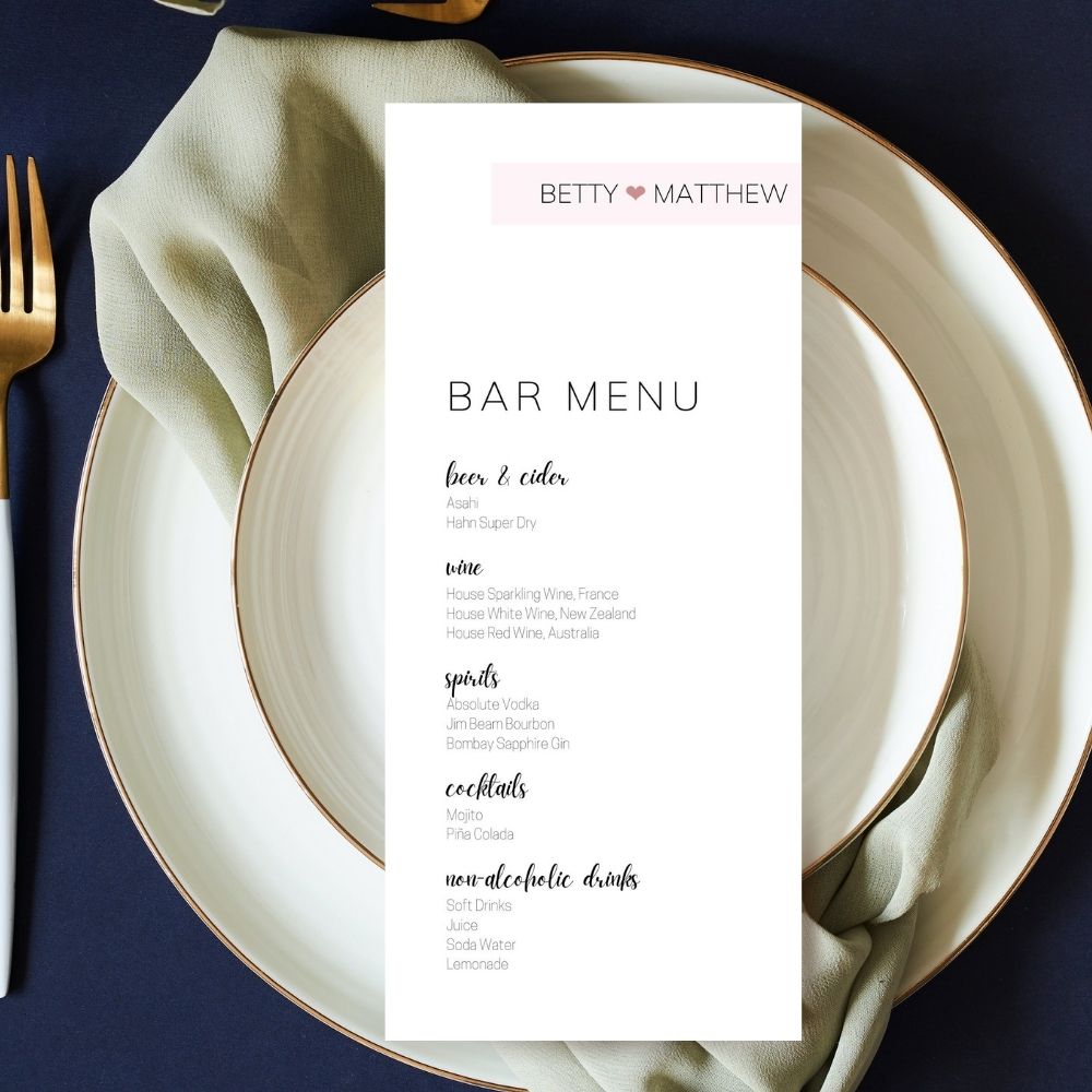 BETSEY Minimalist Drinks Menu