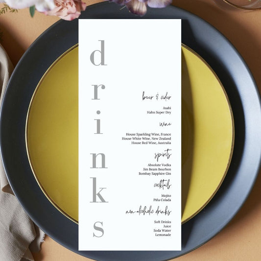 THYME Minimalist Drinks Menu