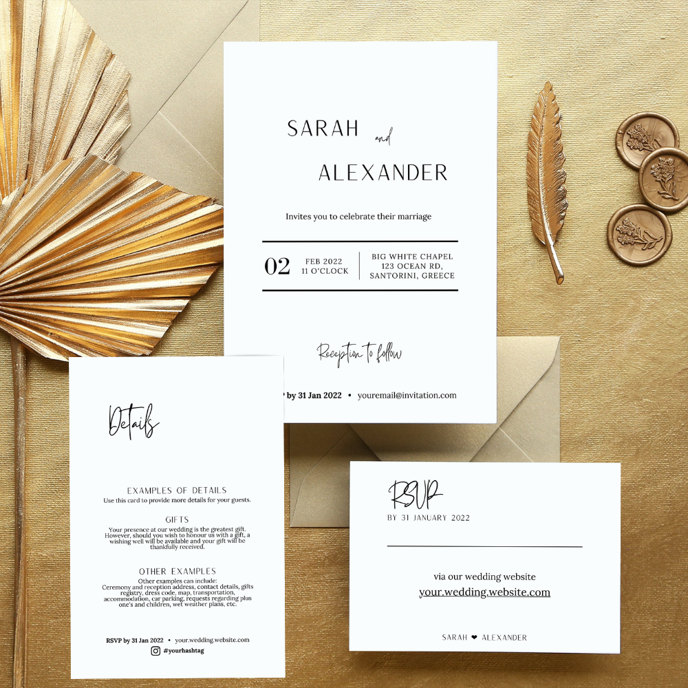 Thyme Minimalist Wedding Invitation 3-piece Suite