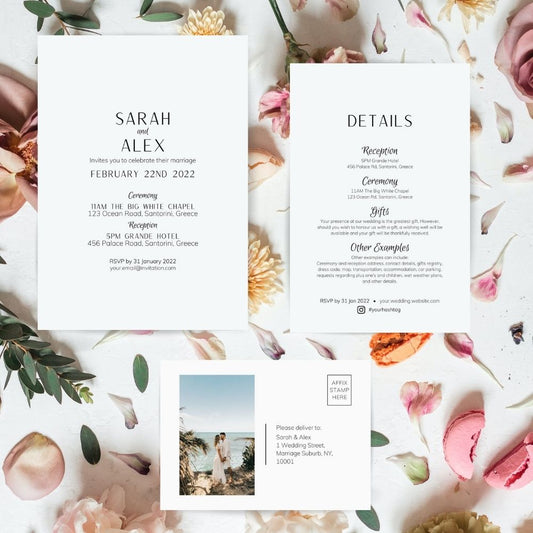 Vivianna Minimalist Wedding Invitation 3-piece Suite